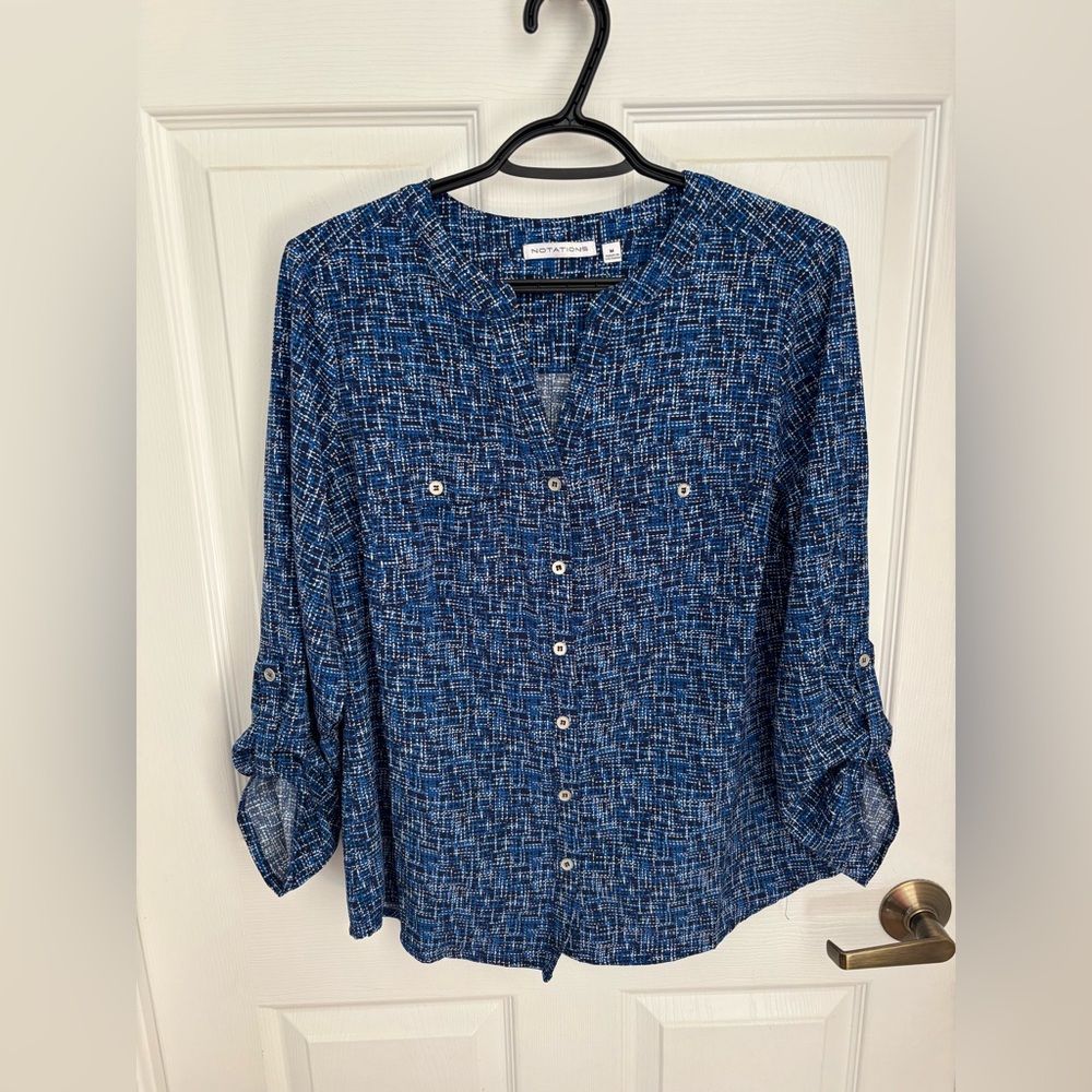 Notations Navy and White Button-Down Shirt